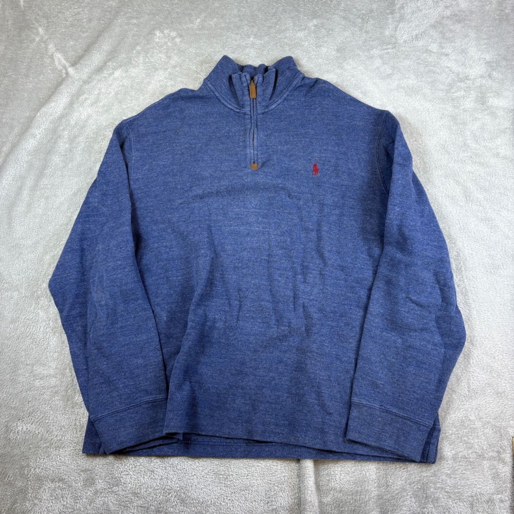 Polo Sweater Mens XL Ralph Lauren Quarter Zip Pullover Blue Heather Pony Logo